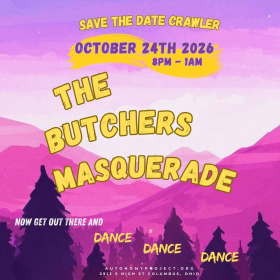 Butcher's Masquerade Dance Party on October 24th from 8 PM to 1 AM